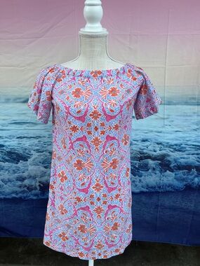 J.McLaughlin Silk & Cotton Moroccan damask pattern boat neck shift dress